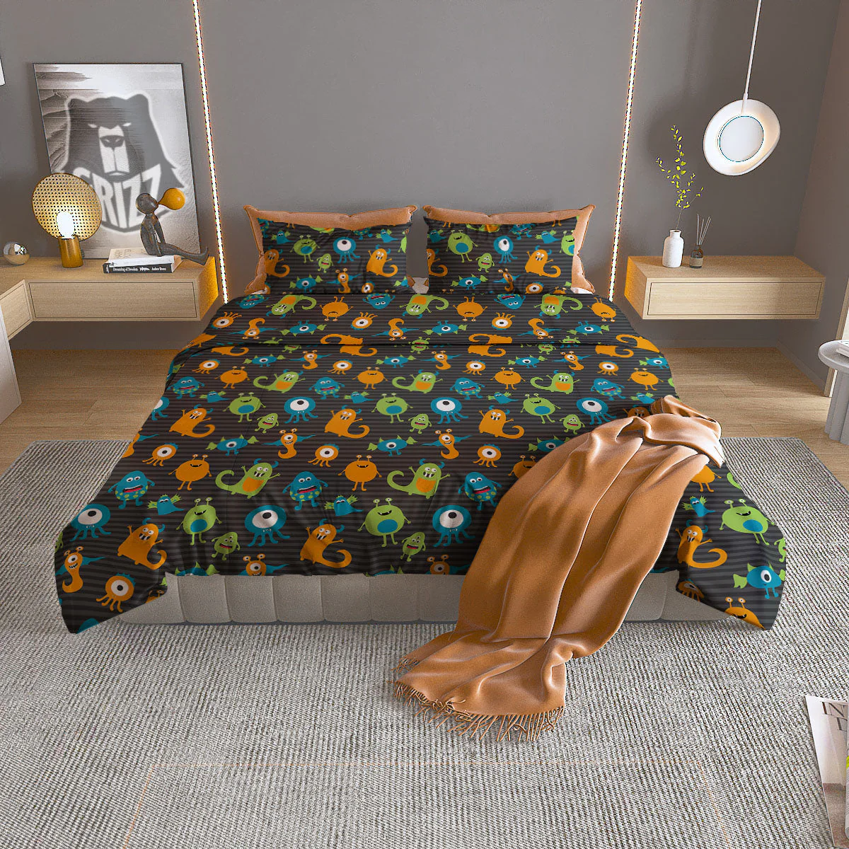 Alien Grey Striped Print Pattern Duvet Cover Bedding Set