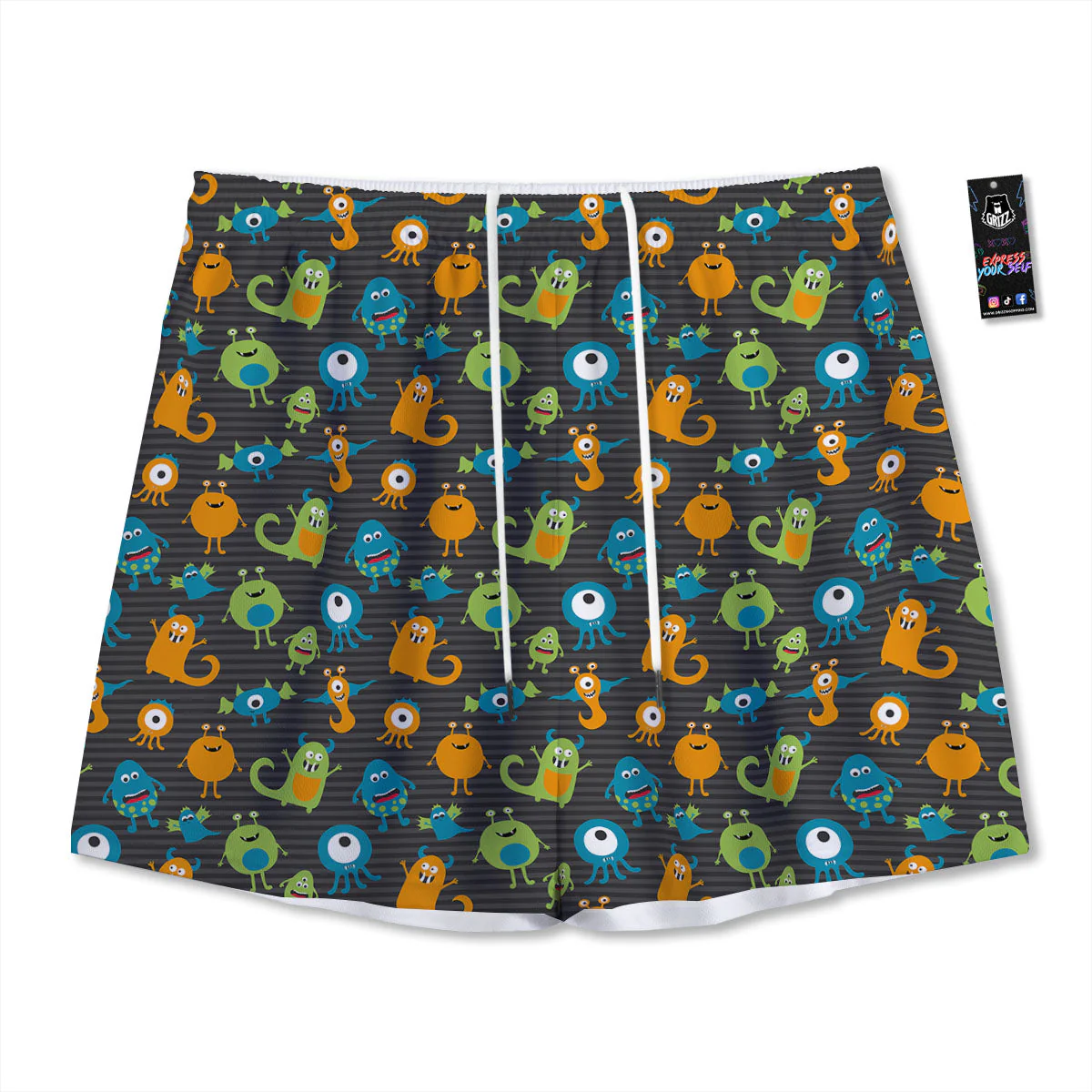 Alien Grey Striped Print Pattern Mesh Shorts