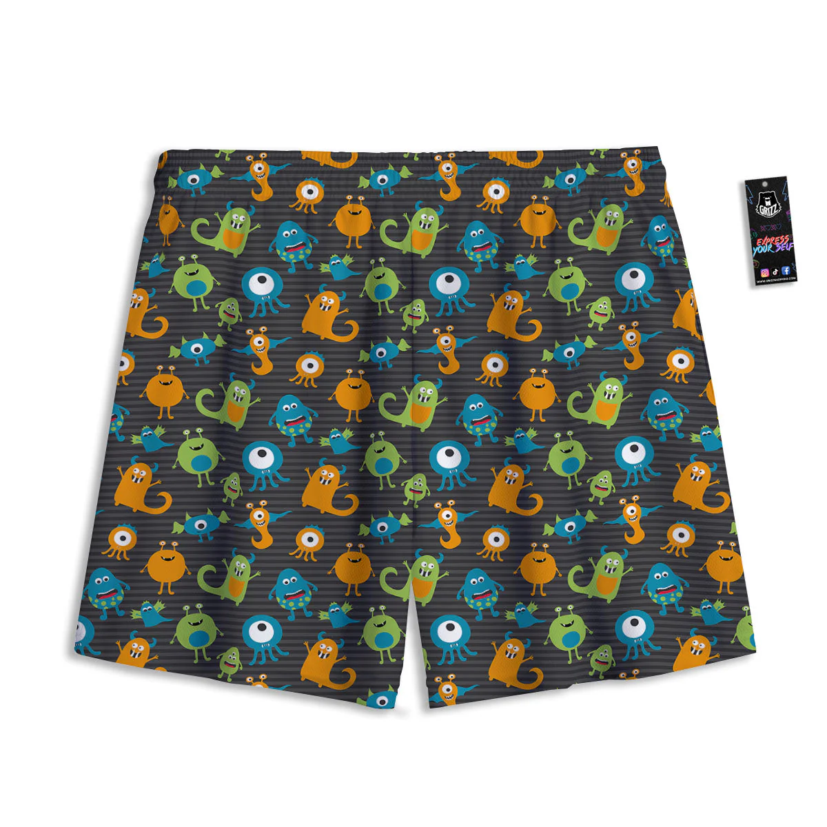 Alien Grey Striped Print Pattern Mesh Shorts - Image 2