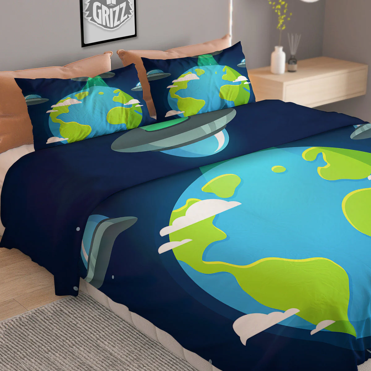 Alien Invasion And Earth Print Duvet Cover Bedding Set - Image 2