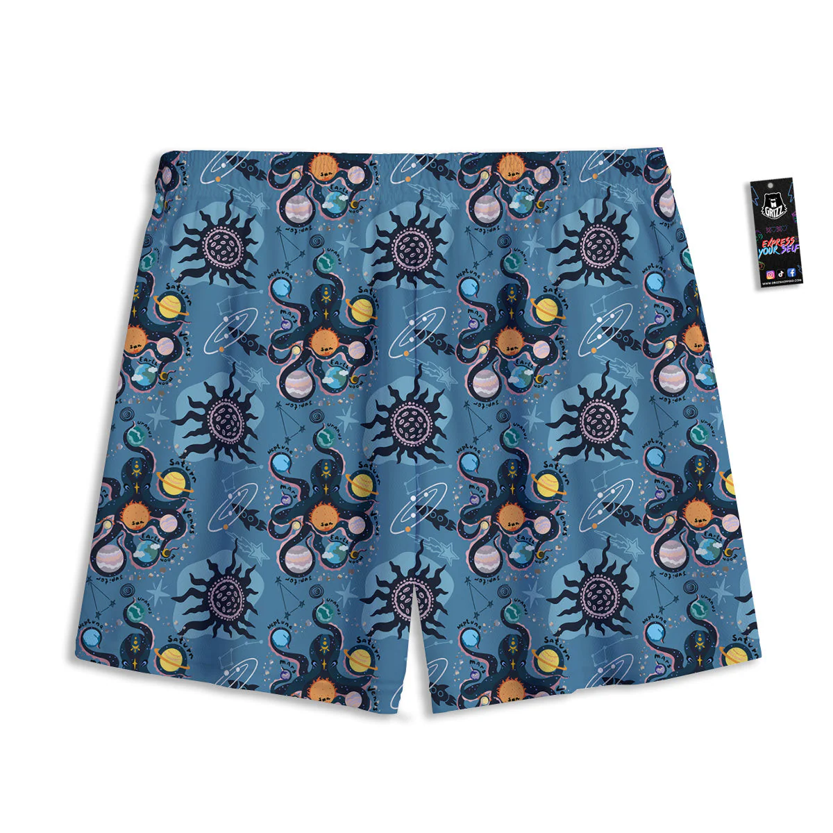 Alien On Planets Print Pattern Mesh Shorts - Image 2