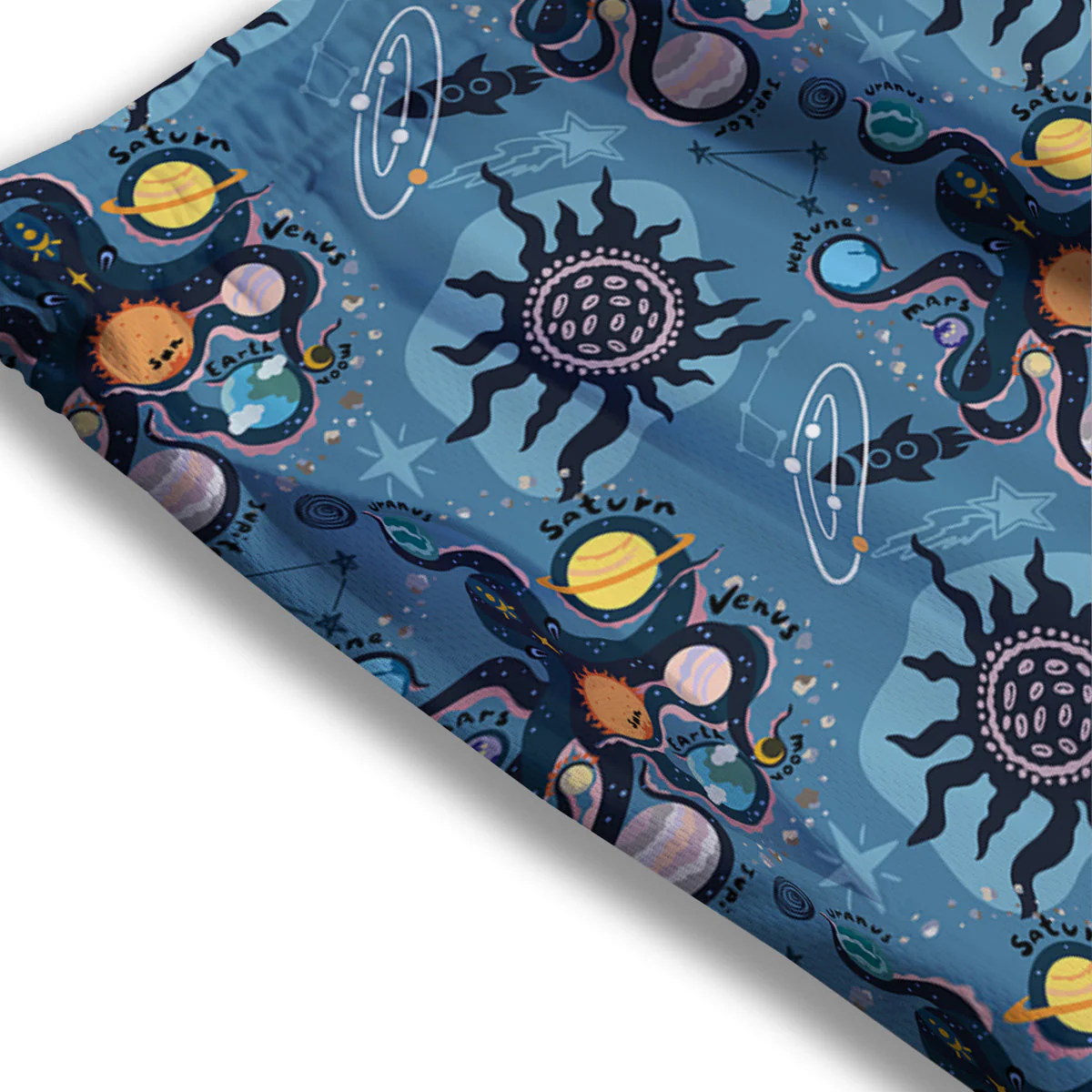 Alien On Planets Print Pattern Mesh Shorts - Image 3