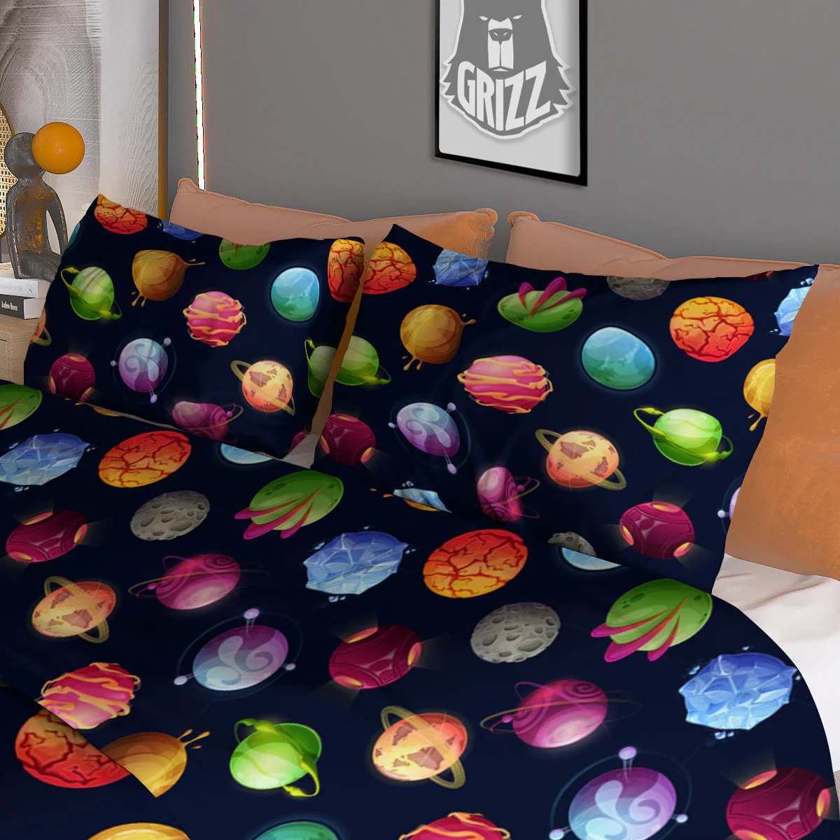 Alien Planets And Stars Print Pattern Duvet Cover Bedding Set - Image 3