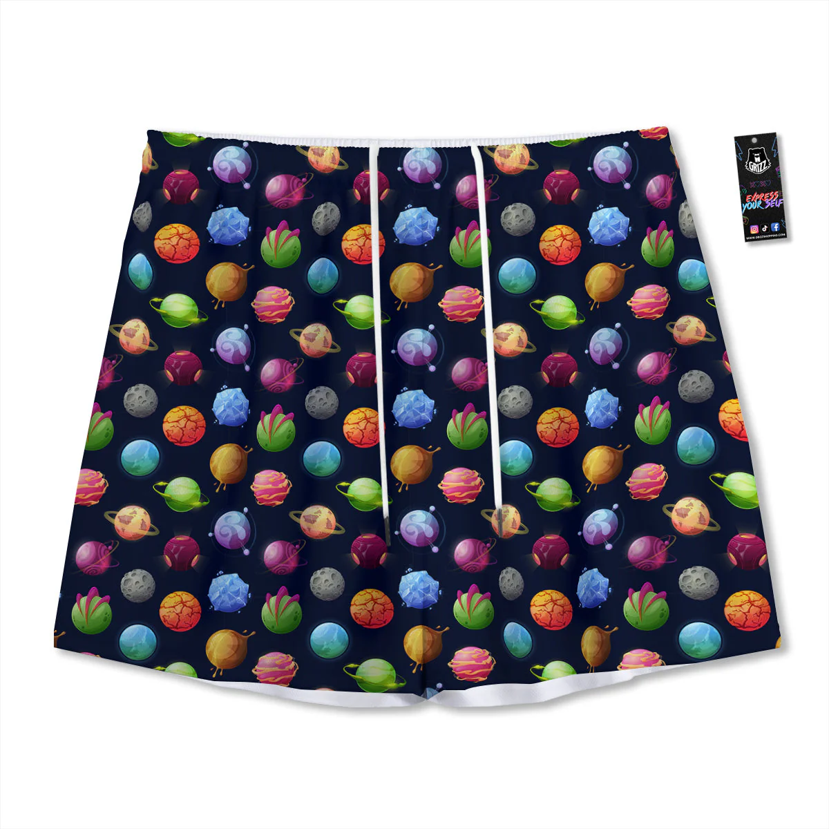 Alien Planets And Stars Print Pattern Mesh Shorts
