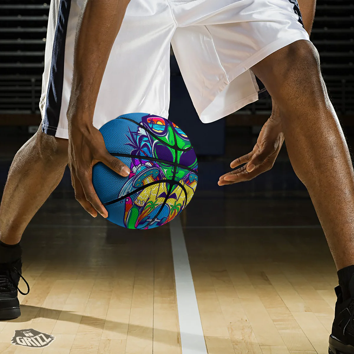 Alien Summer Beach Print Basketball - Image 3