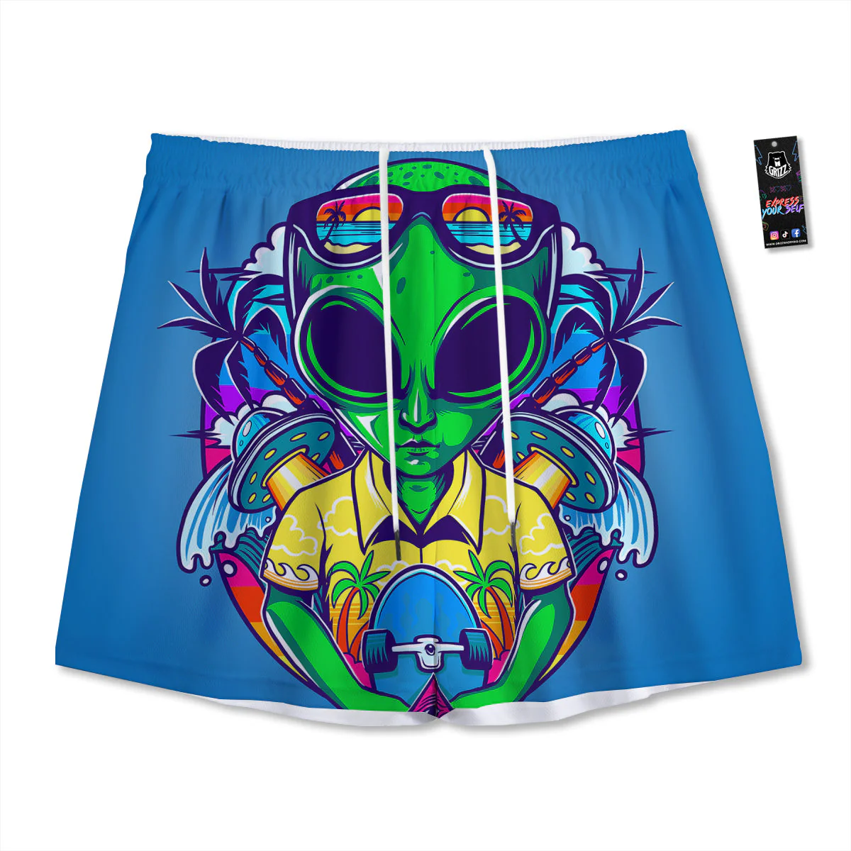 Alien Summer Beach Print Mesh Shorts