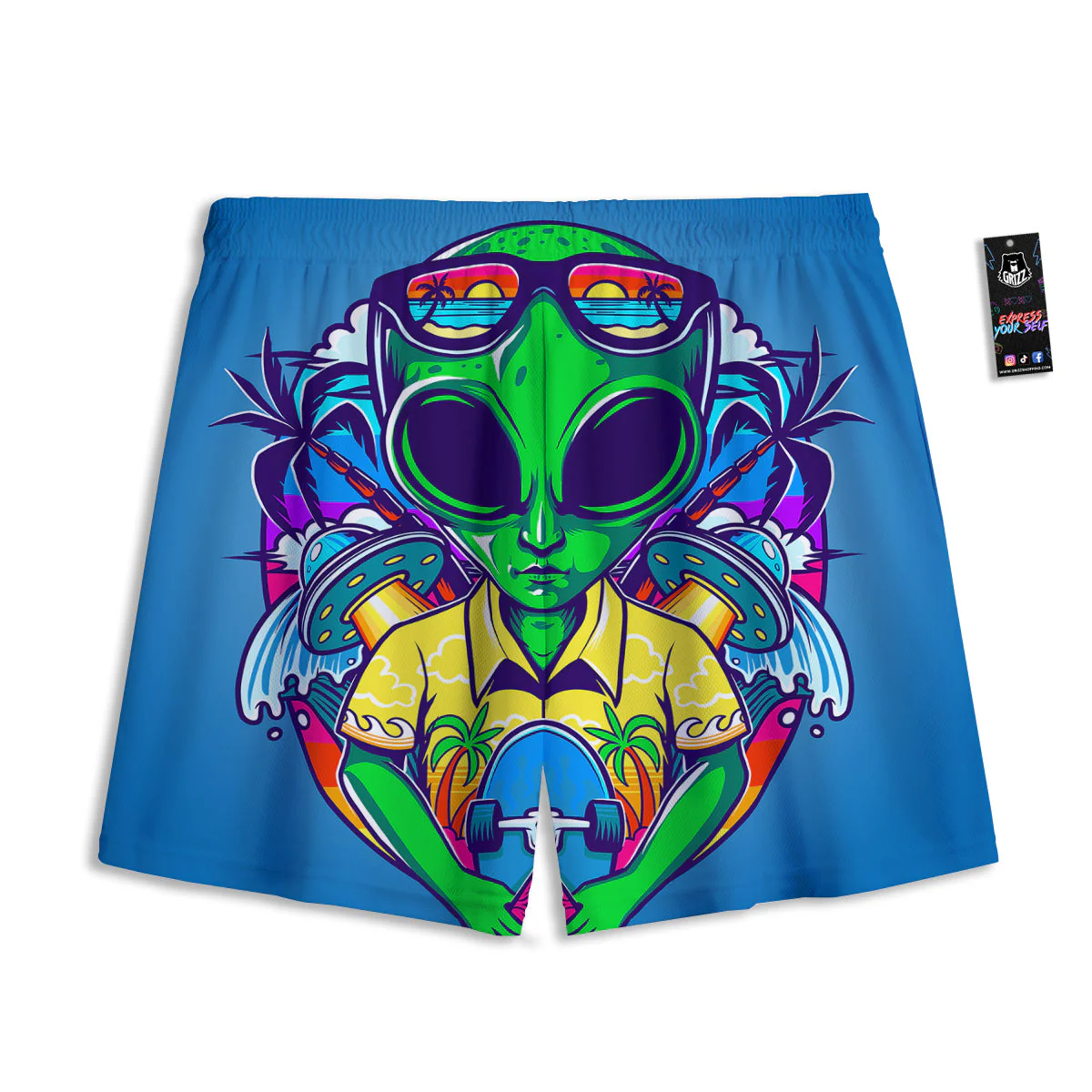 Alien Summer Beach Print Mesh Shorts - Image 2