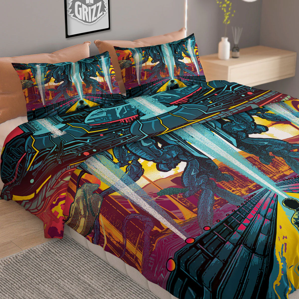 Aliens Invade earth Print Duvet Cover Bedding Set - Image 2
