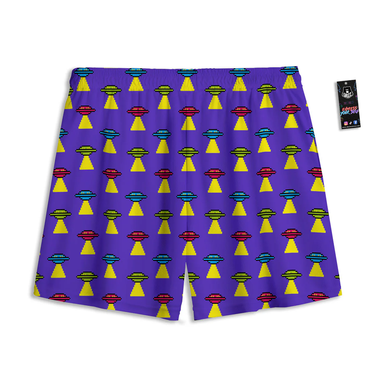 Aliens UFO Pixel Print Pattern Mesh Shorts - Image 2