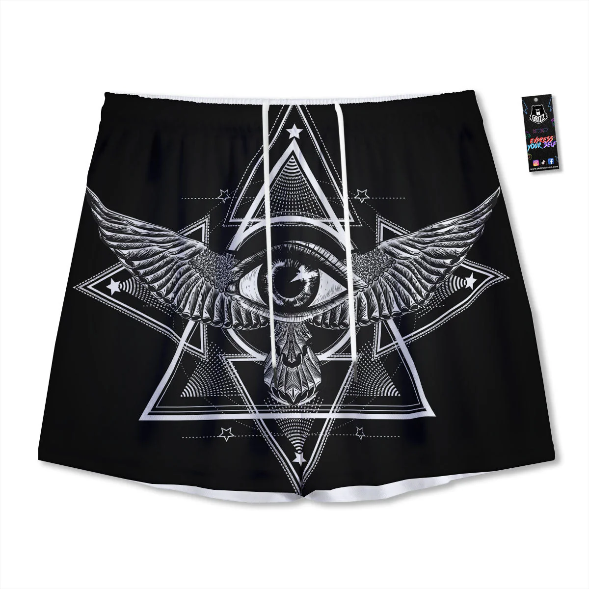 All Seeing Eye Black And Silver Print Mesh Shorts