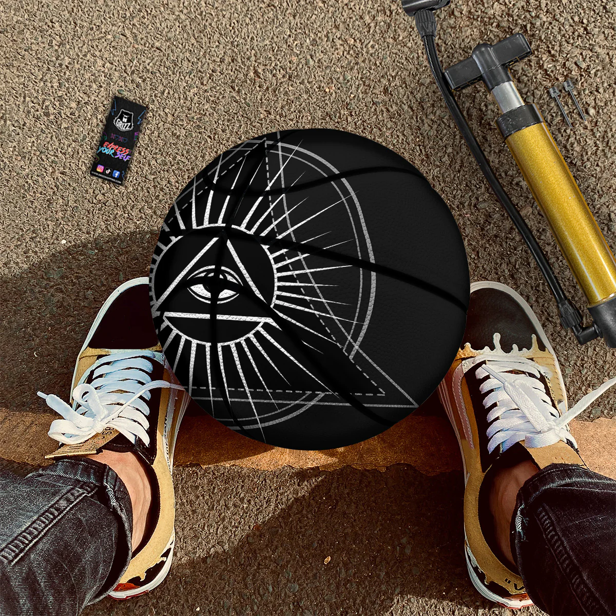 All Seeing Eye White And Black Print Basketball - Image 2