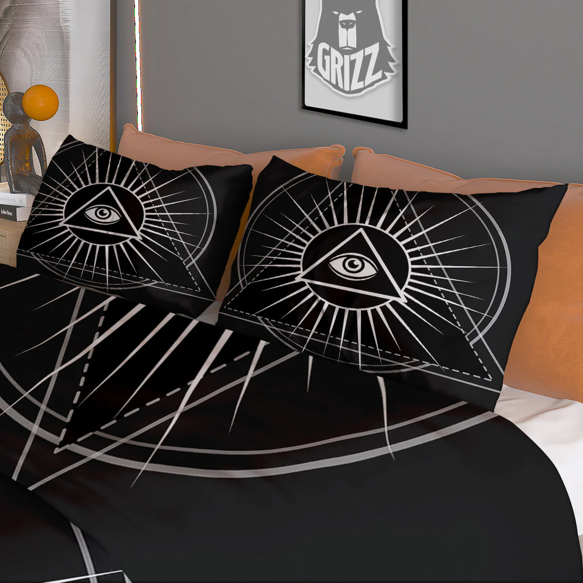All Seeing Eye White And Black Print Duvet Cover Bedding Set - Image 3