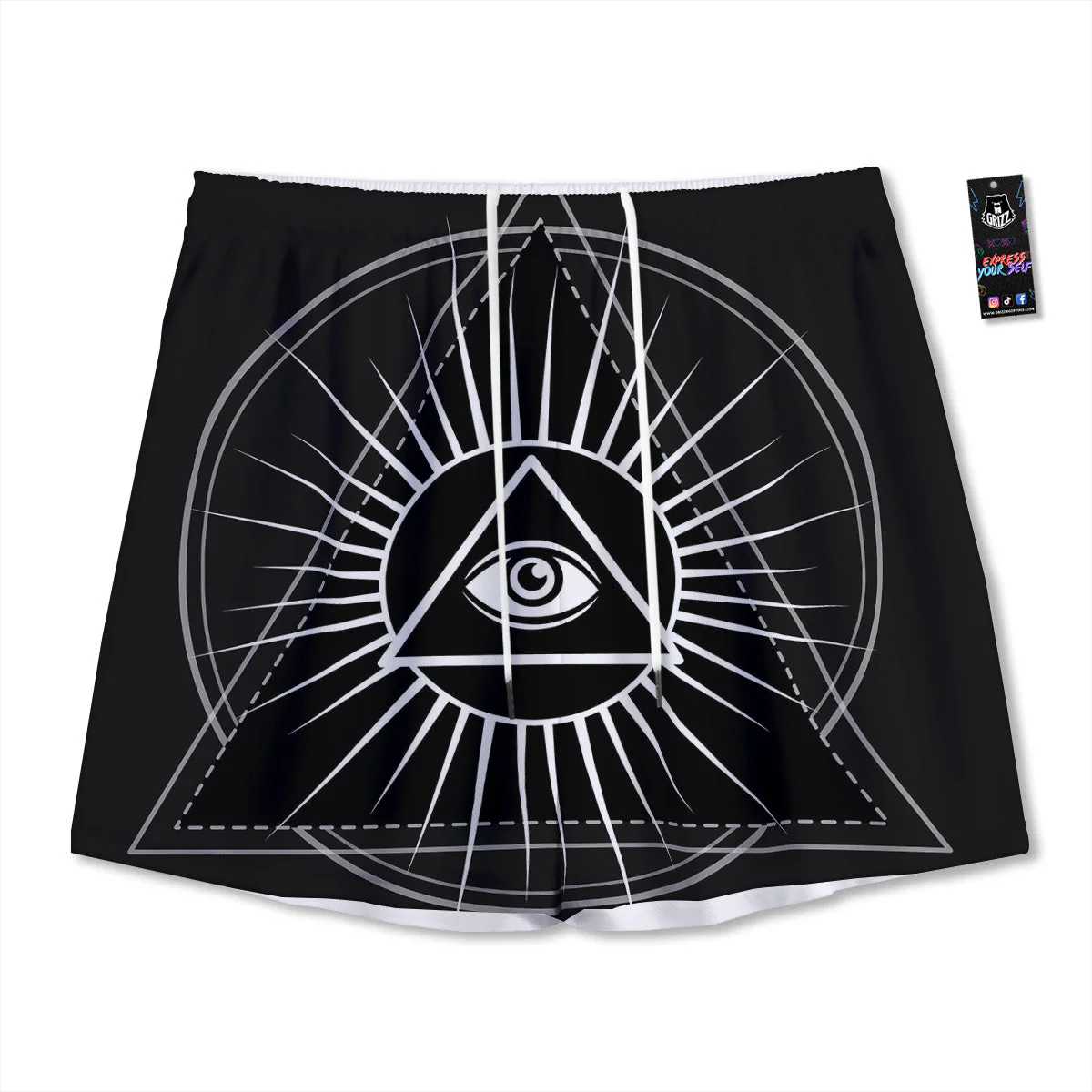 All Seeing Eye White And Black Print Mesh Shorts