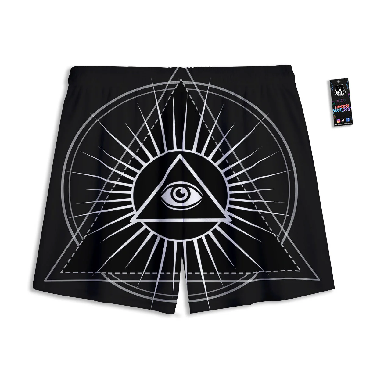 All Seeing Eye White And Black Print Mesh Shorts - Image 2