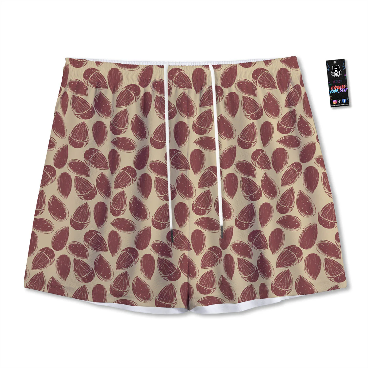 Almond Vintage Print Pattern Mesh Shorts