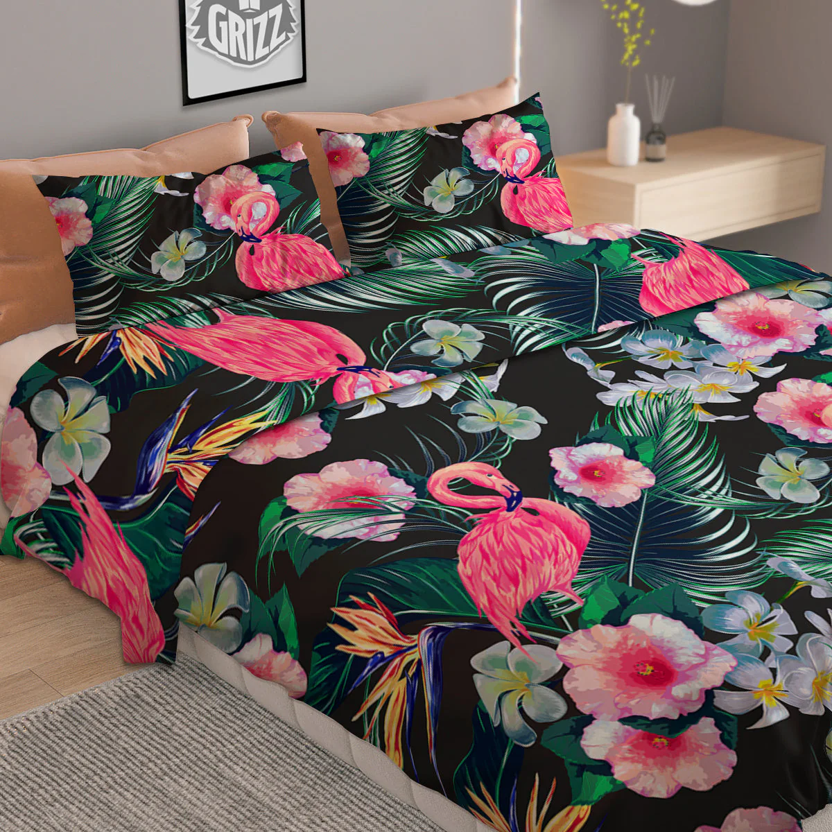 Aloha Flamingo Tropical Print Pattern Duvet Cover Bedding Set - Image 2
