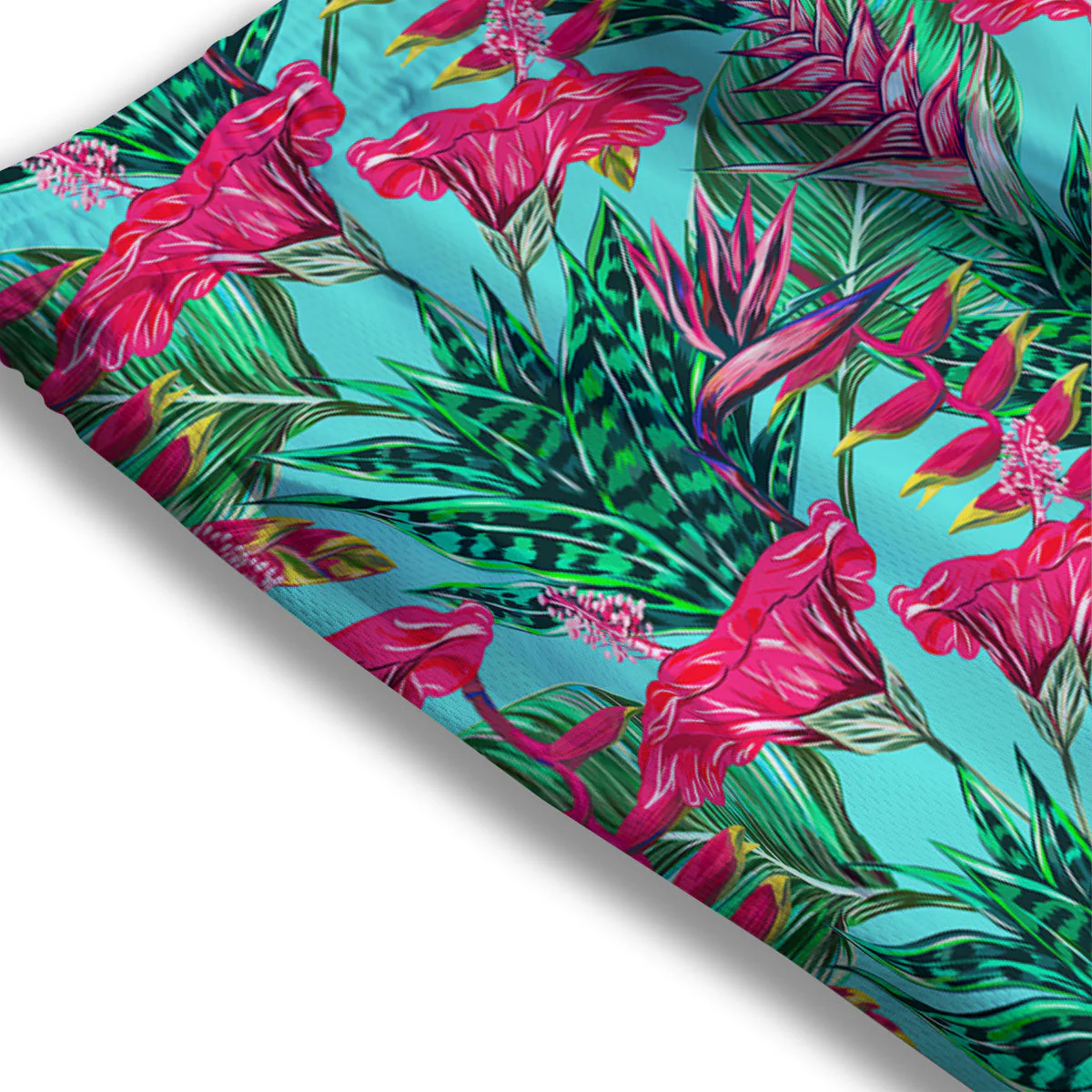 Aloha Hibiscus Hot Teal Pink Print Pattern Mesh Shorts - Image 3