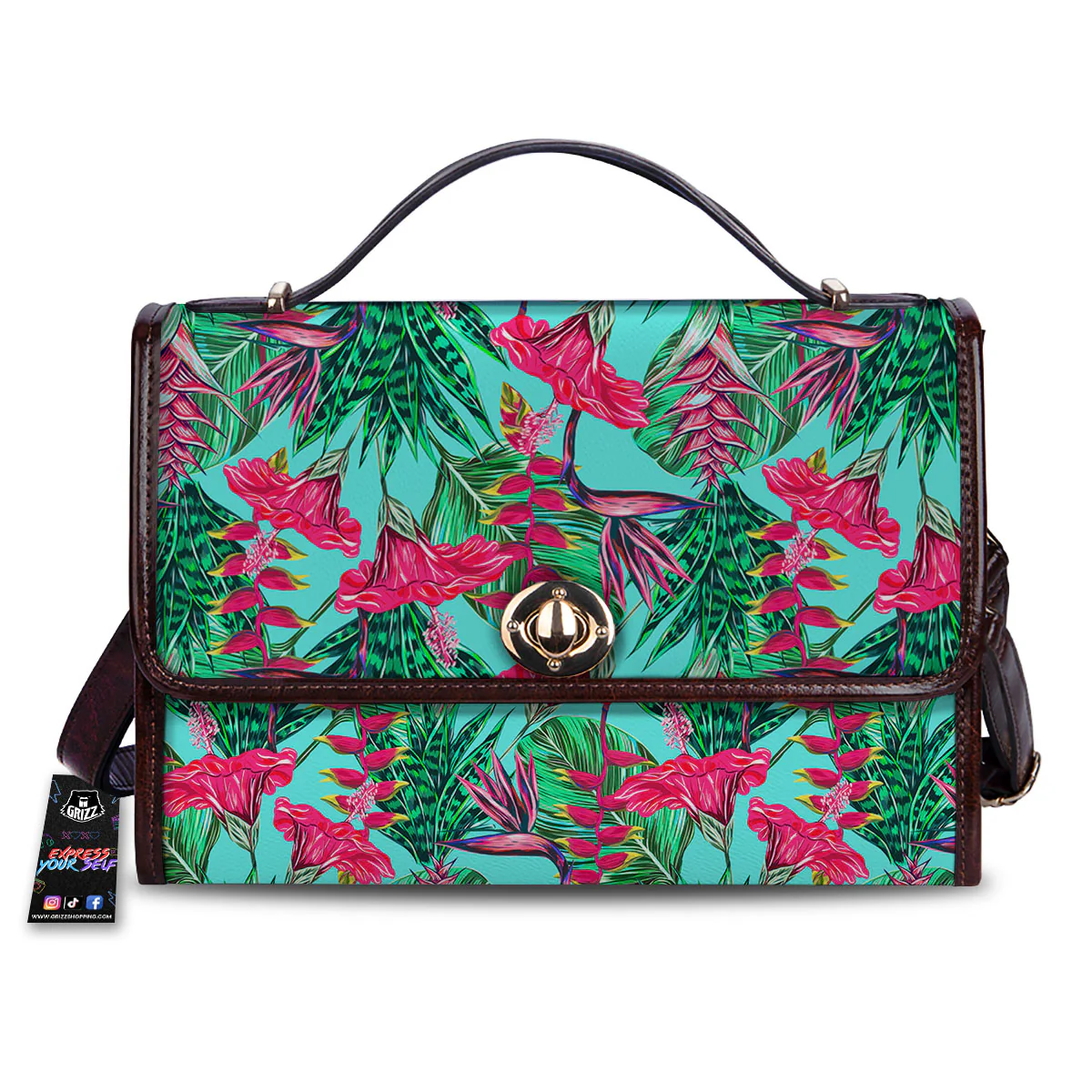 Aloha Hibiscus Hot Teal Pink Print Pattern Women's Satchel Bag
