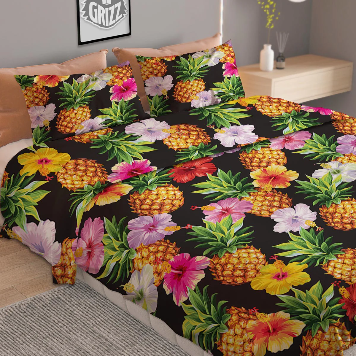 Aloha Pineapple Tropical Print Pattern Tropical Duvet Cover Bedding Set - Image 2