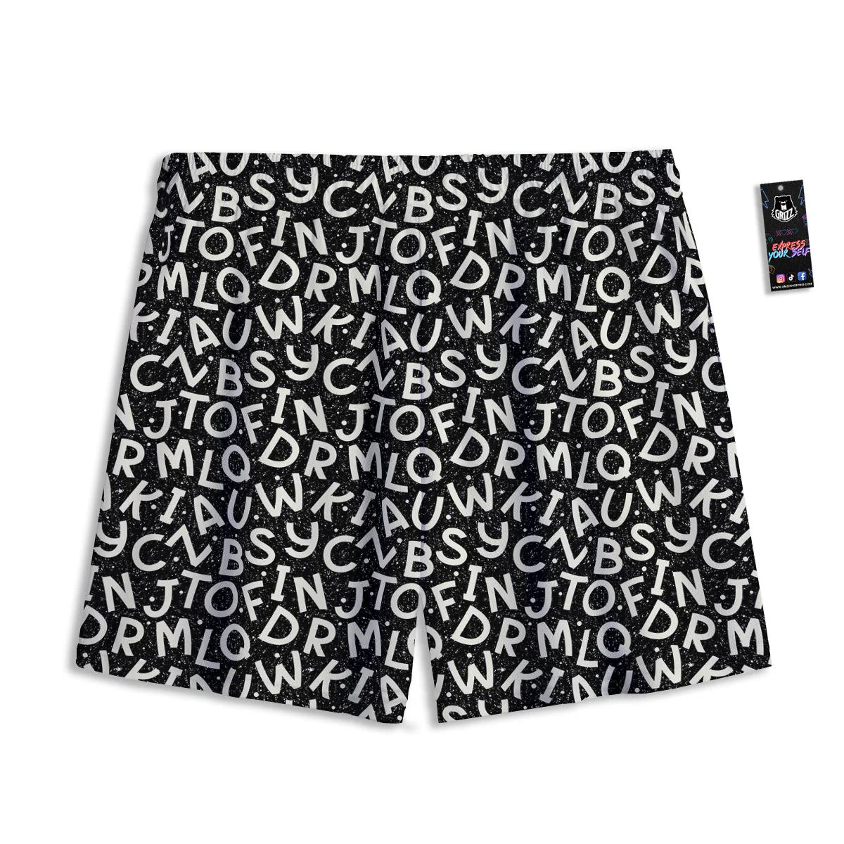 Alphabet Black Print Pattern Mesh Shorts - Image 2