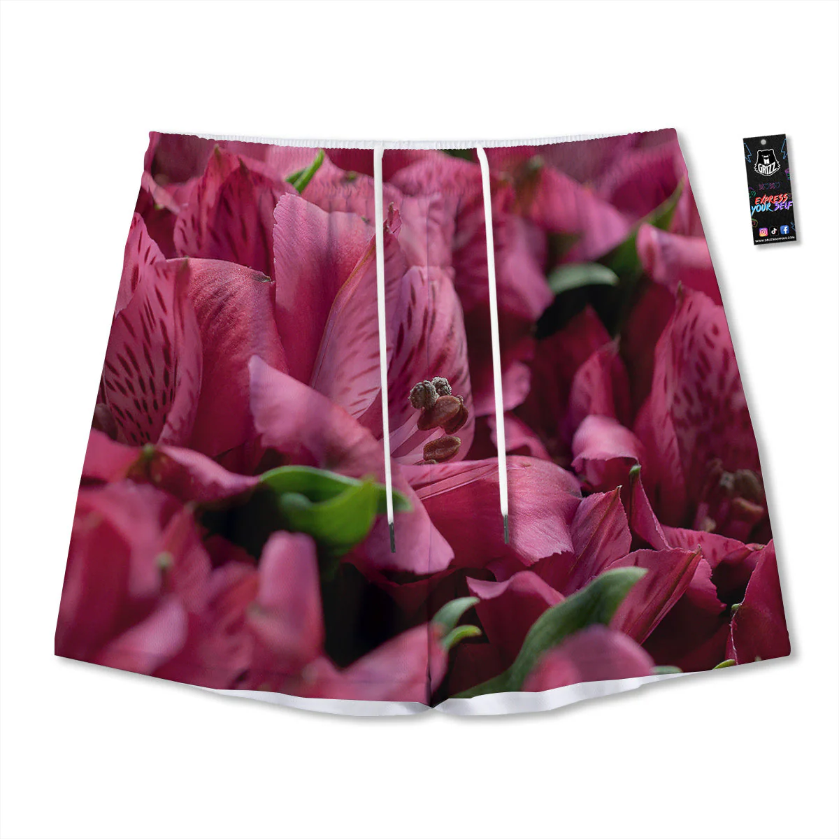Alstroemeria Burgundy Print Mesh Shorts