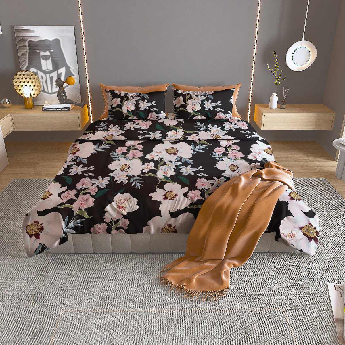 Alstroemeria Pink And White Print Pattern Duvet Cover Bedding Set
