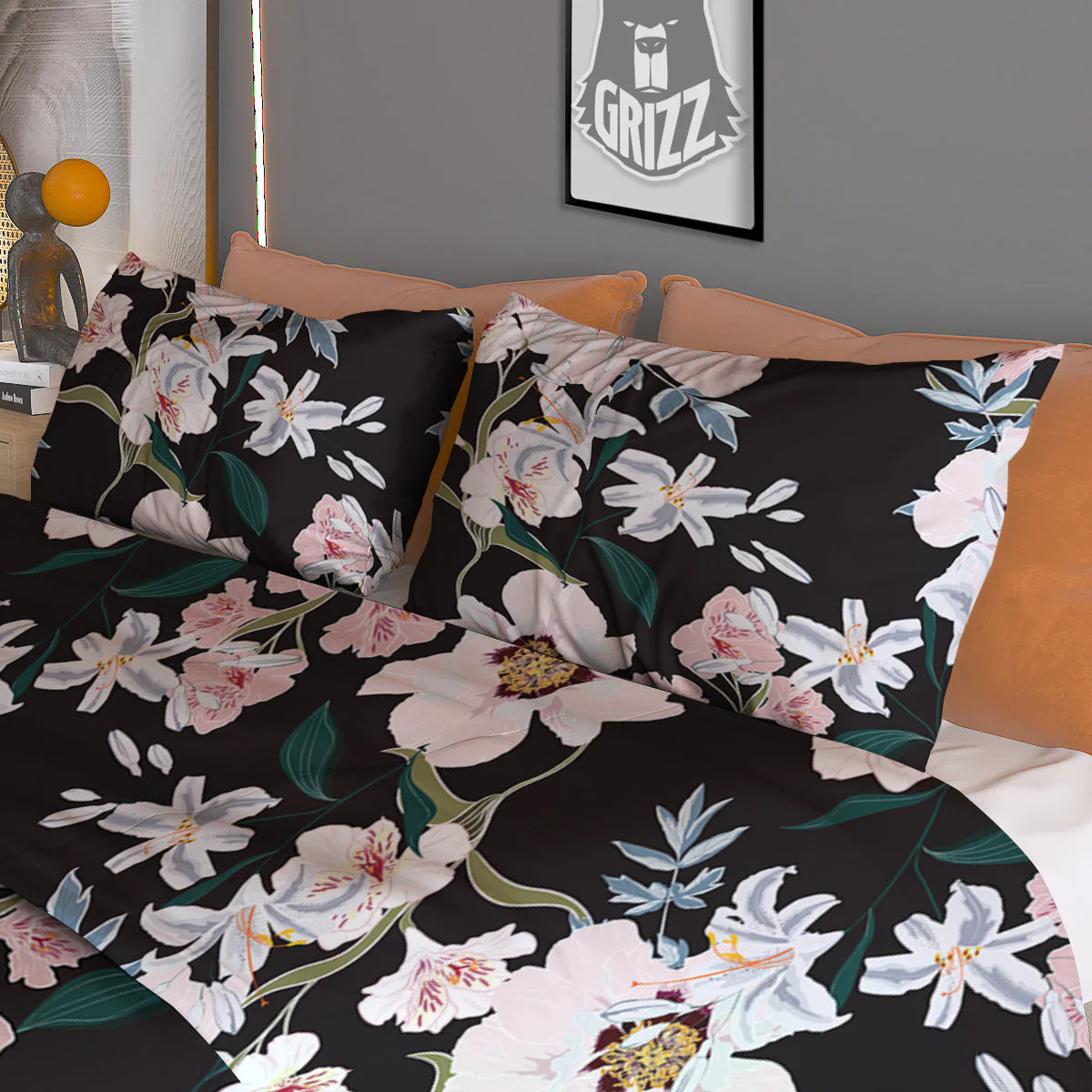 Alstroemeria Pink And White Print Pattern Duvet Cover Bedding Set - Image 3