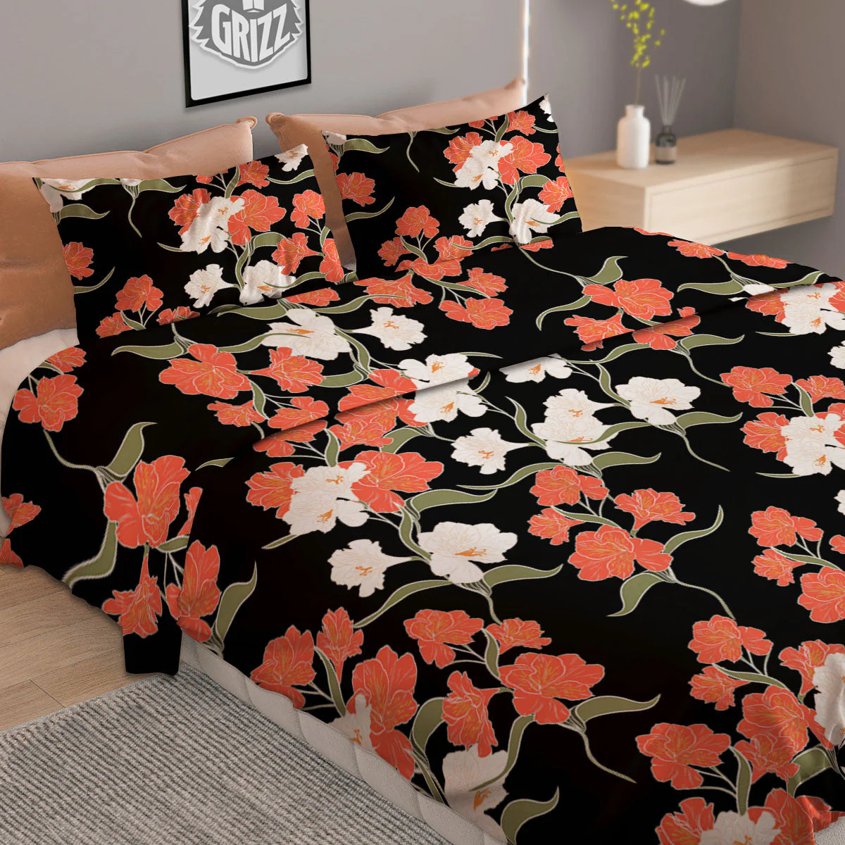 Alstroemeria Red Print Pattern Duvet Cover Bedding Set - Image 2