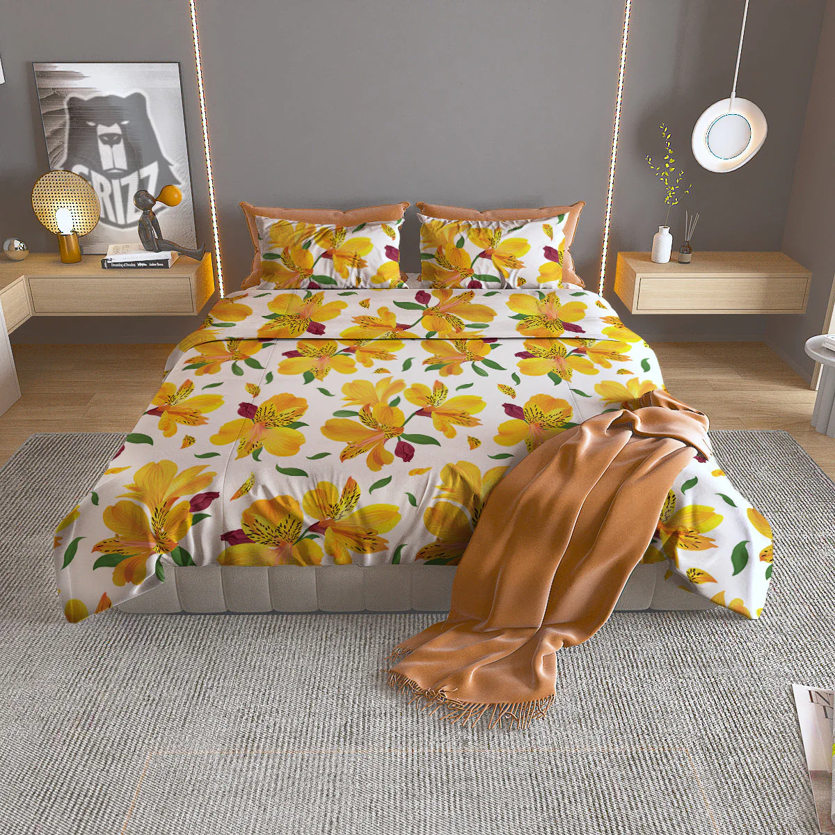 Alstroemeria Yellow Print Pattern Duvet Cover Bedding Set