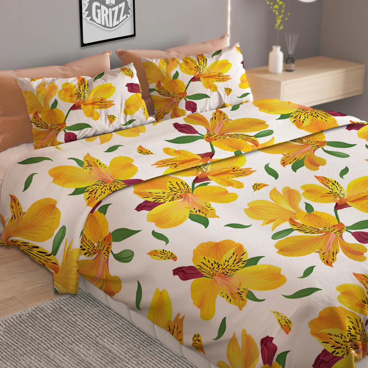 Alstroemeria Yellow Print Pattern Duvet Cover Bedding Set - Image 2