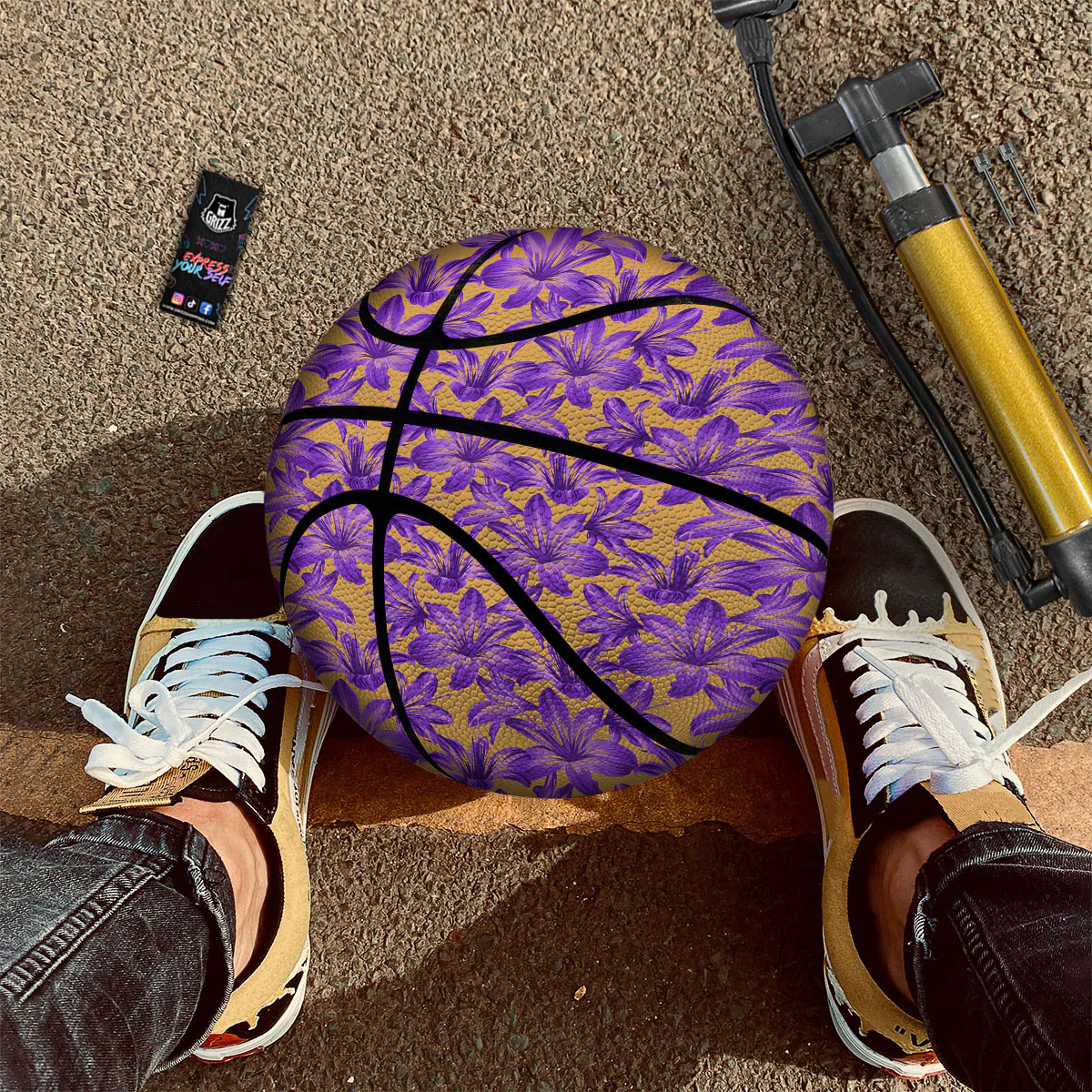 Amaryllis Japanese Purple Print Pattern Basketball - Image 2