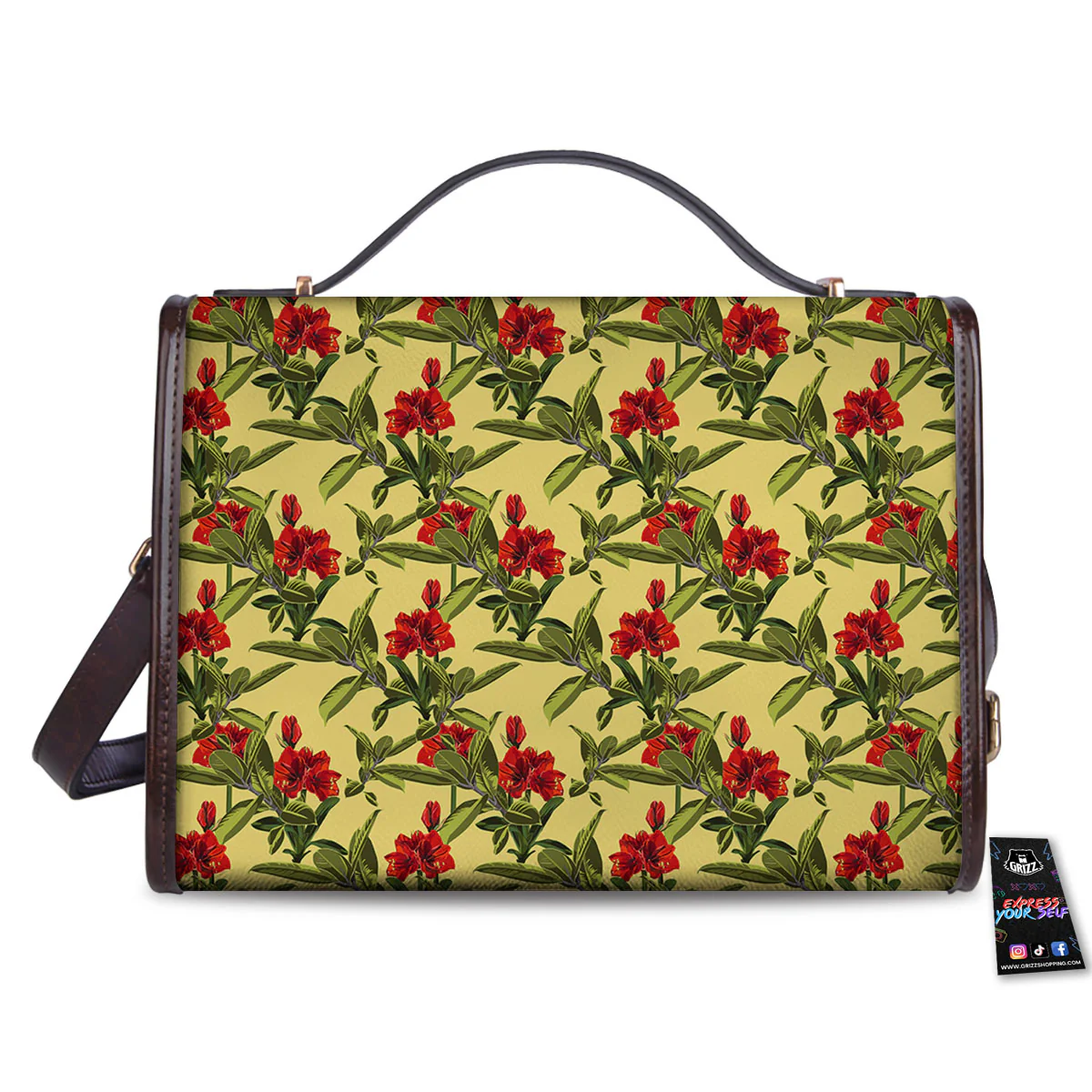 Amaryllis Red Yellow Print Pattern Women's Satchel Bag - Image 2