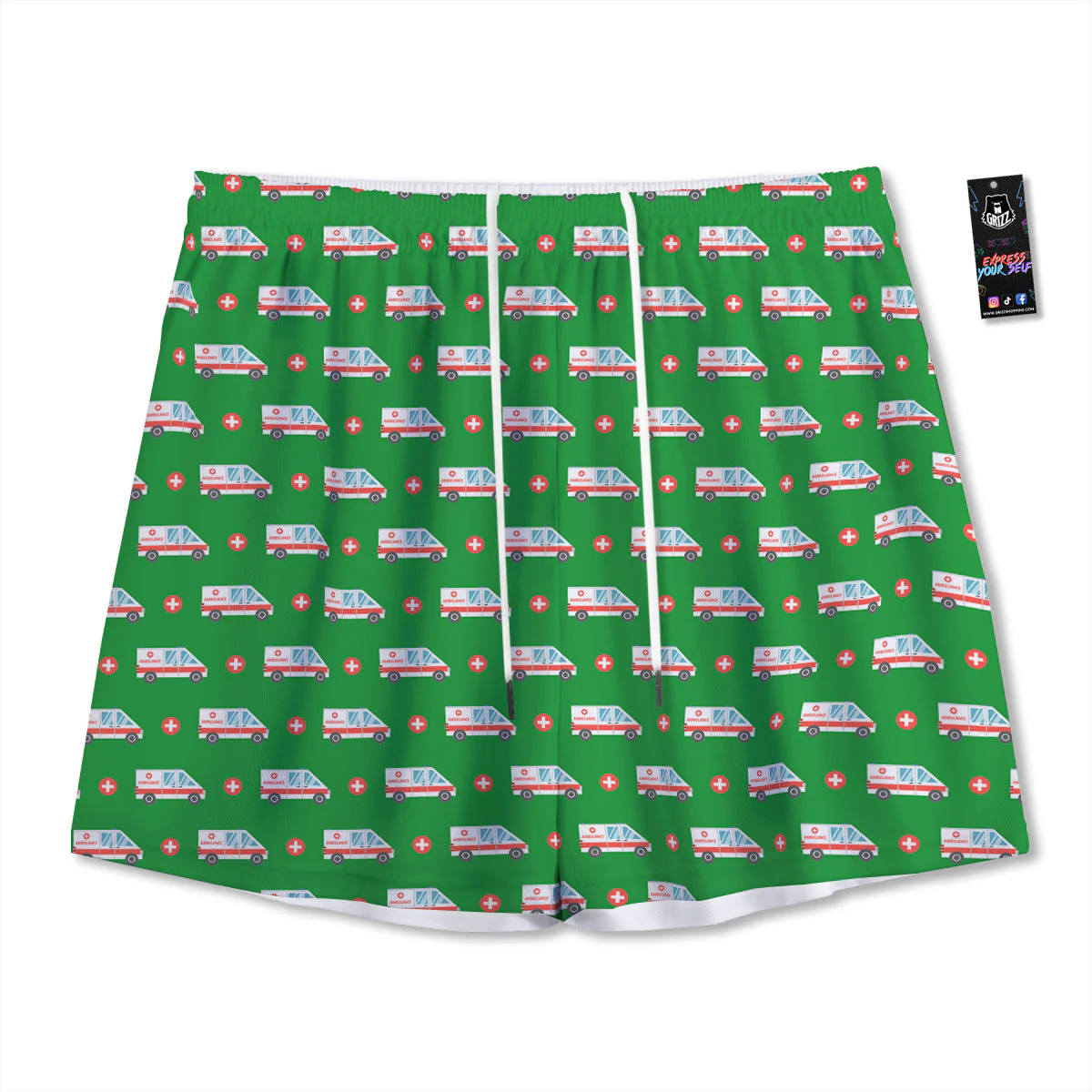 Ambulance Car Paramedic Print Pattern Mesh Shorts