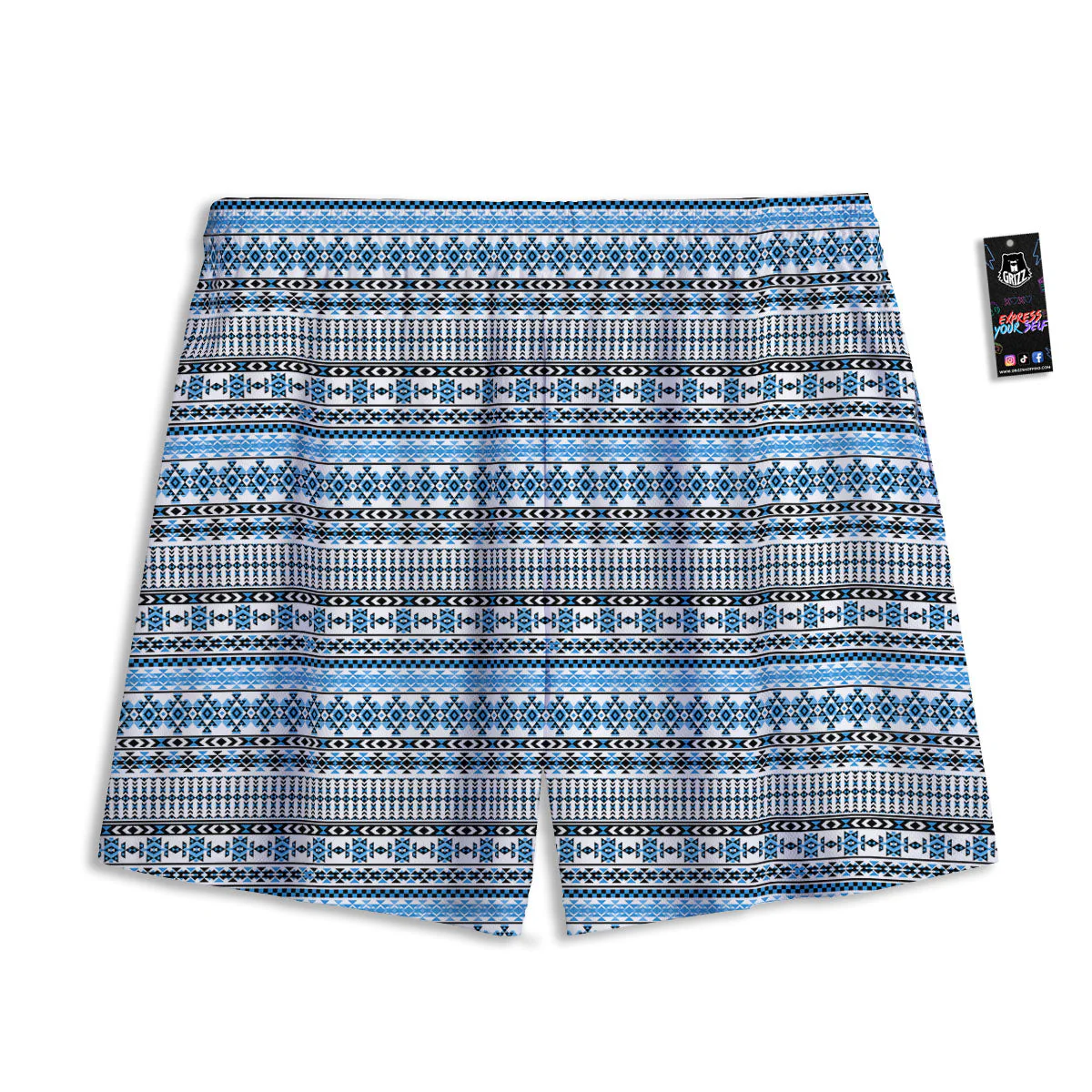 American Aztec Blue Native Print Pattern Mesh Shorts - Image 2