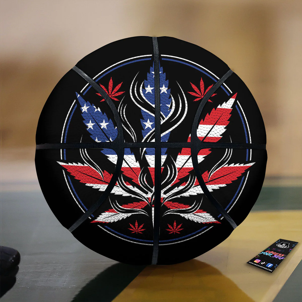 American Cannabis Leaf Flag Print Basketball