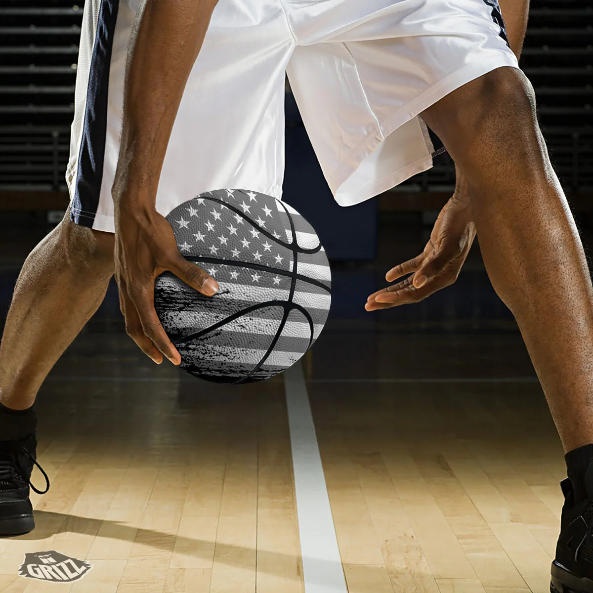 American Flag Grey Grunge Print Basketball - Image 3