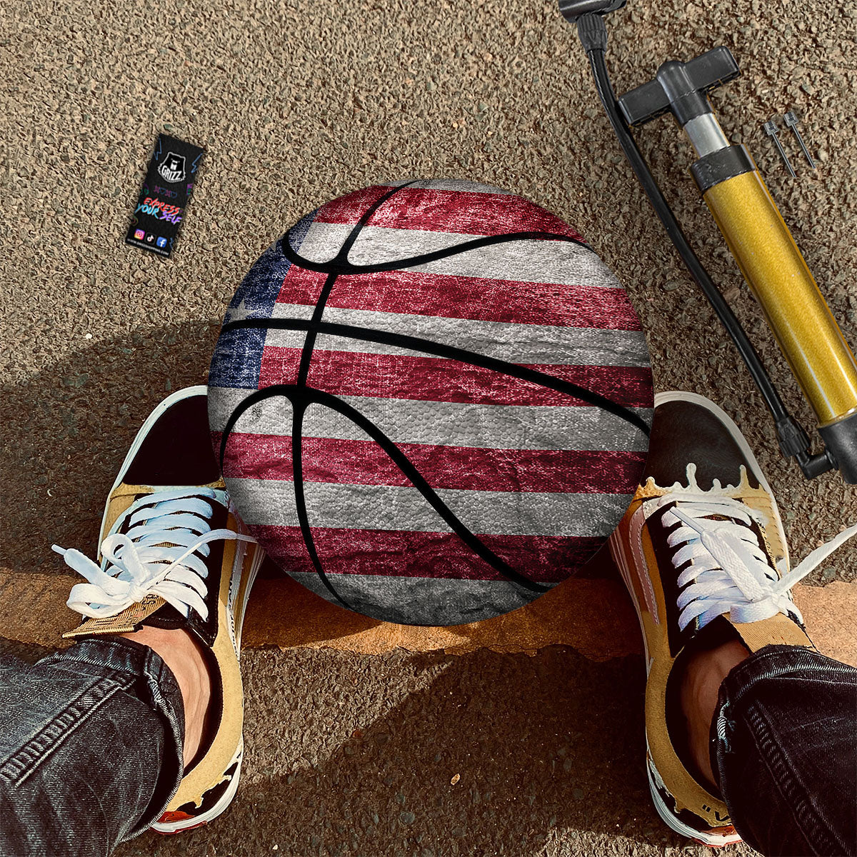 American Flag Grunge Print Basketball - Image 2