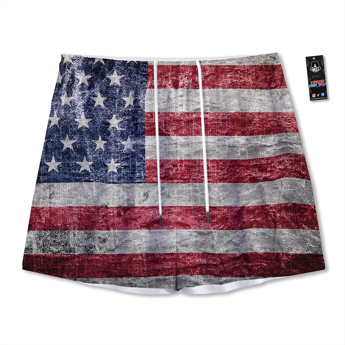 American Flag Grunge Print Mesh Shorts