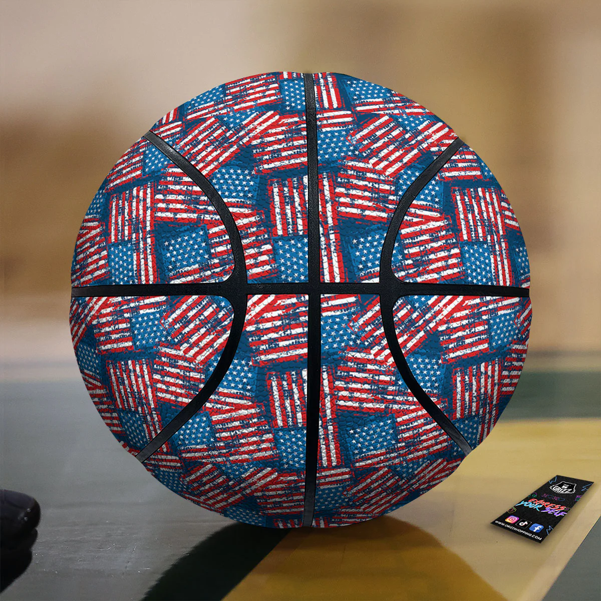 American Flag Grunge Print Pattern Basketball