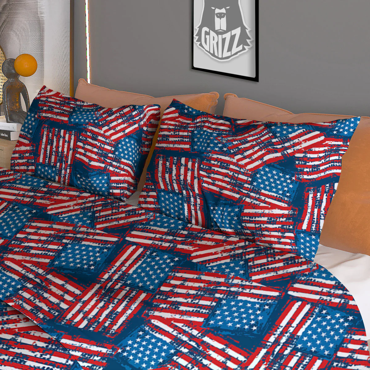American Flag Grunge Print Pattern Duvet Cover Bedding Set - Image 3