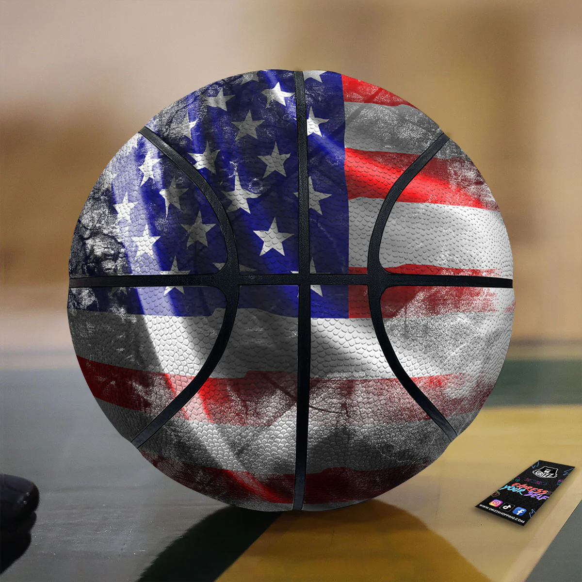 American Flag Grunge Ripped Paper Print Basketball