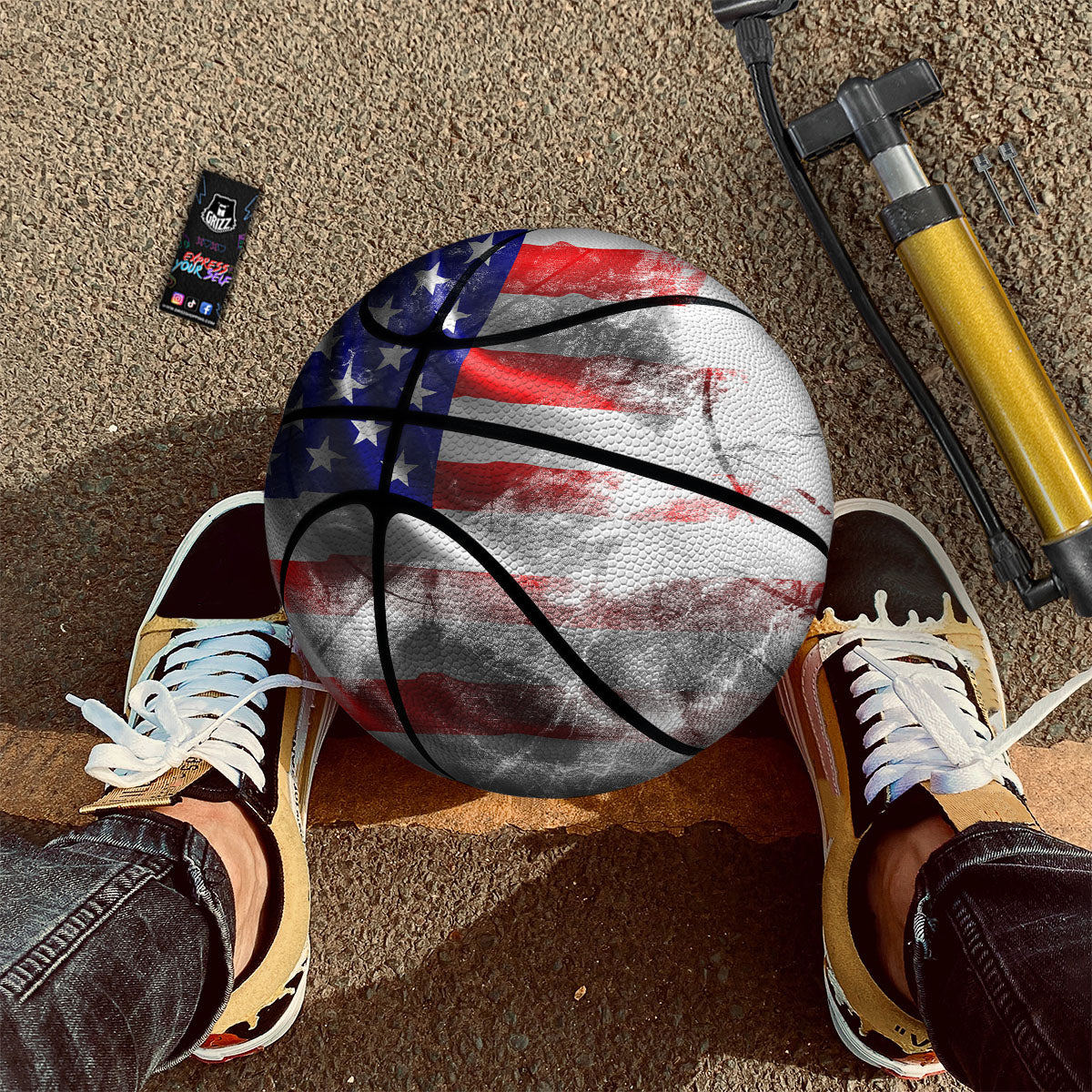 American Flag Grunge Ripped Paper Print Basketball - Image 2