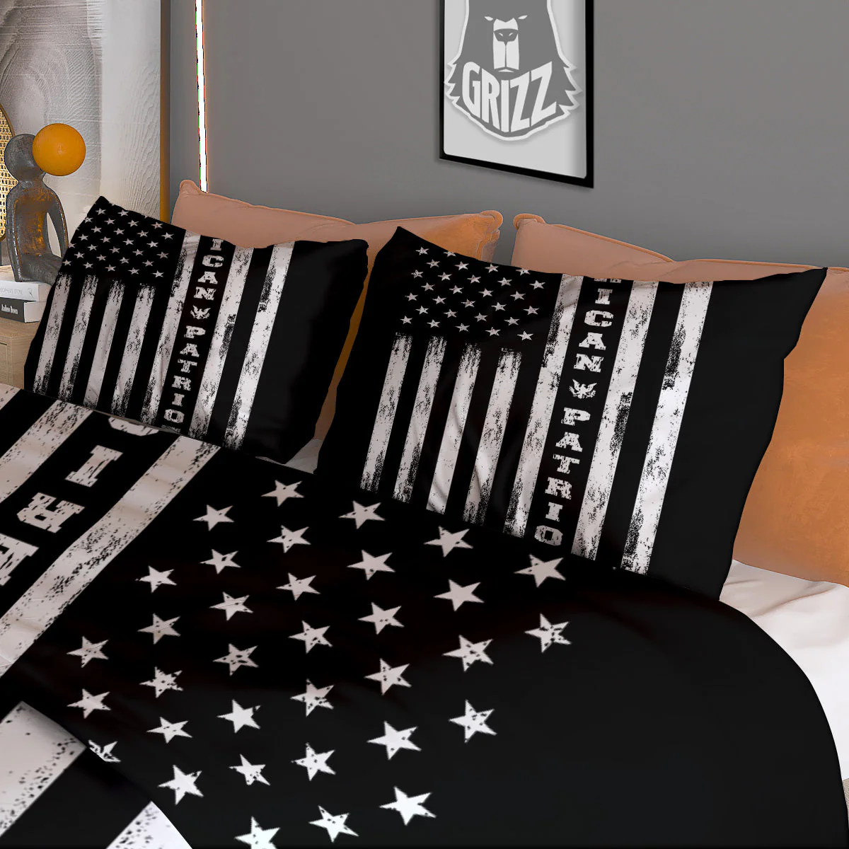 American Flag Grunge White And Black Print Duvet Cover Bedding Set - Image 3