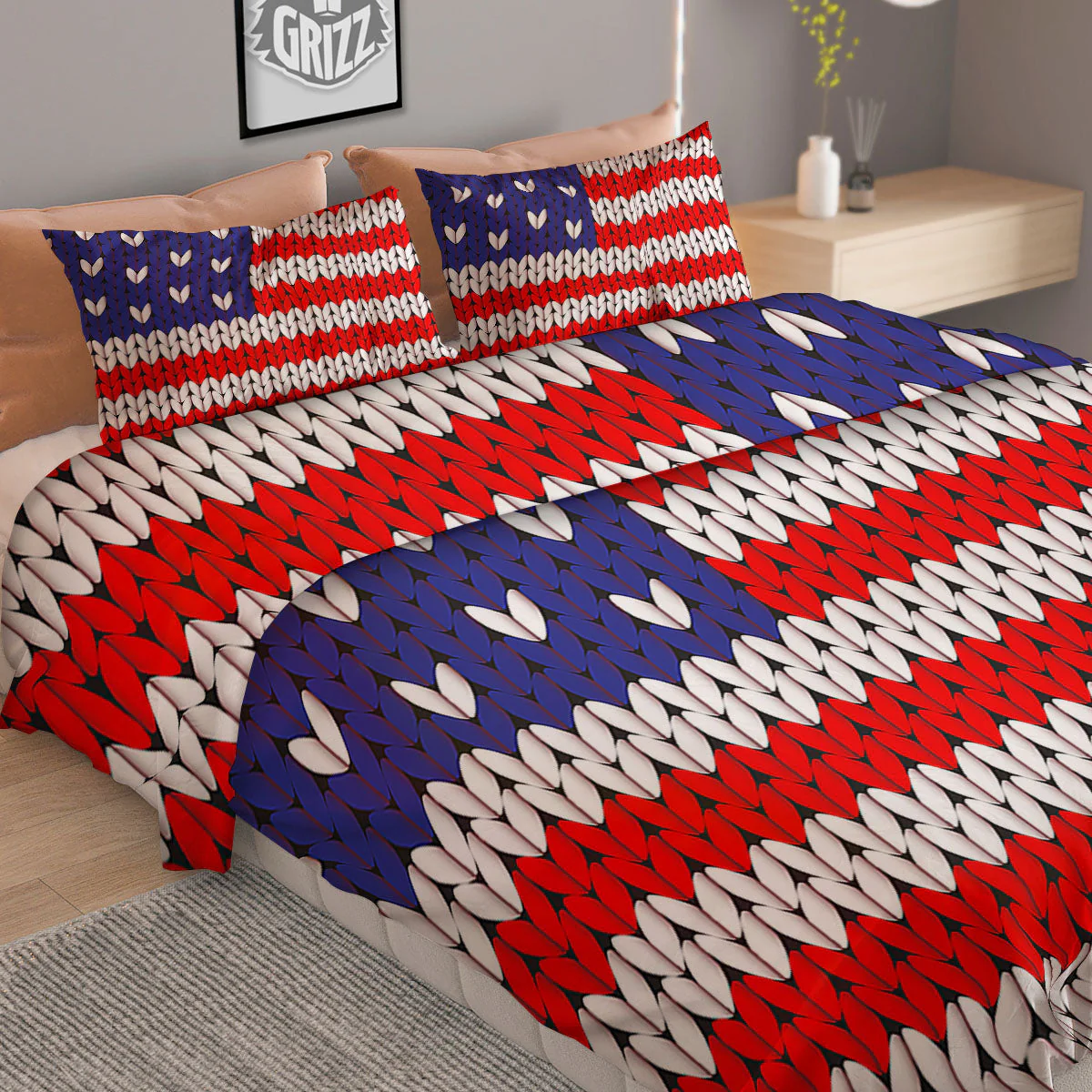 American Flag Knitted Print Duvet Cover Bedding Set - Image 2