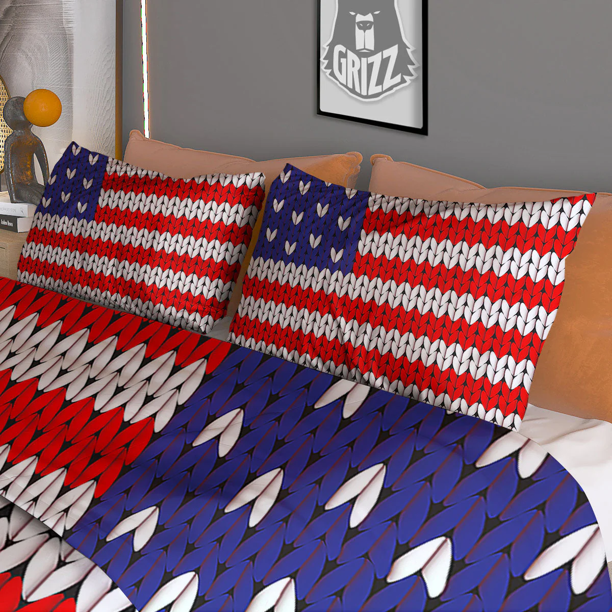 American Flag Knitted Print Duvet Cover Bedding Set - Image 3
