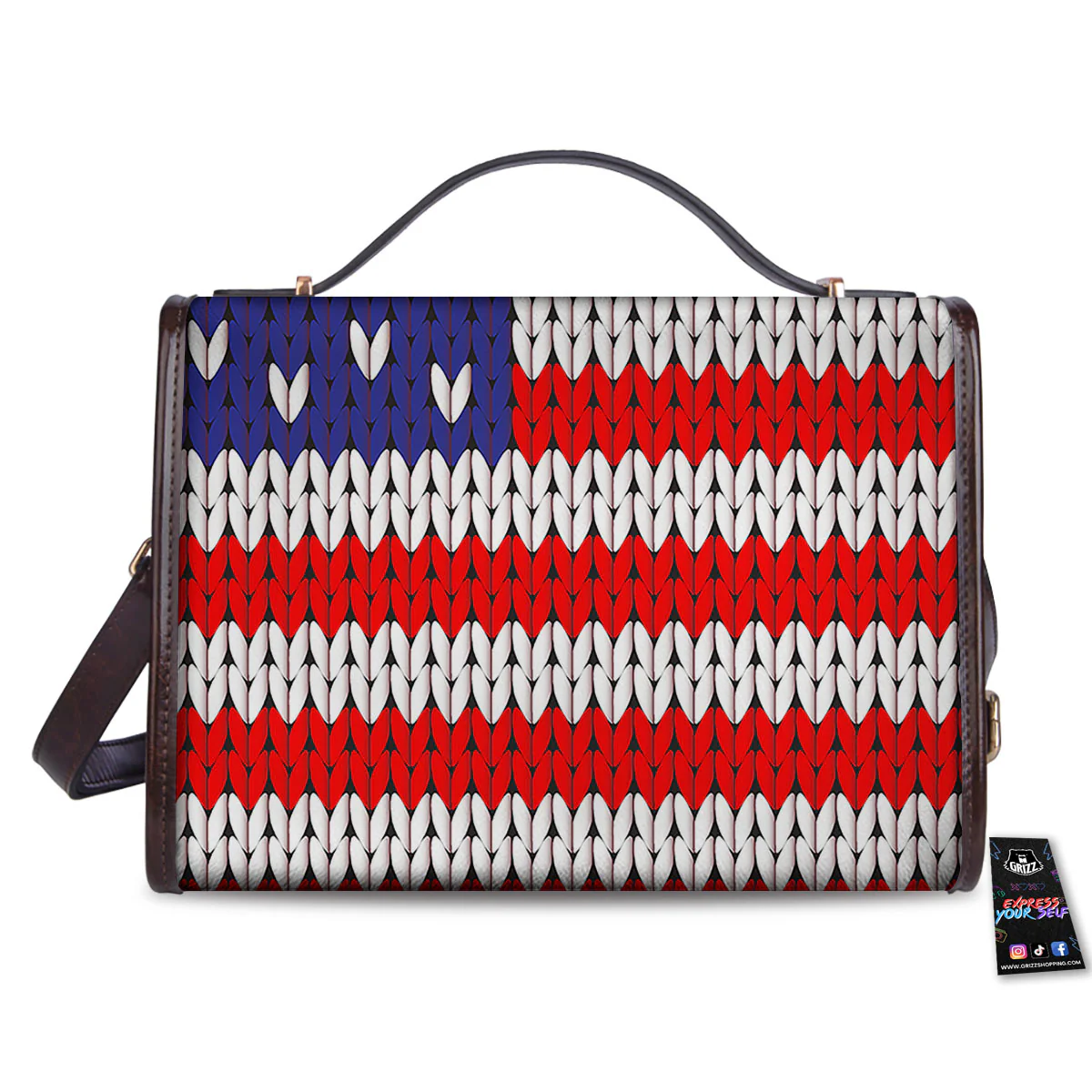 American Flag Knitted Print Women's Satchel Bag - Image 2