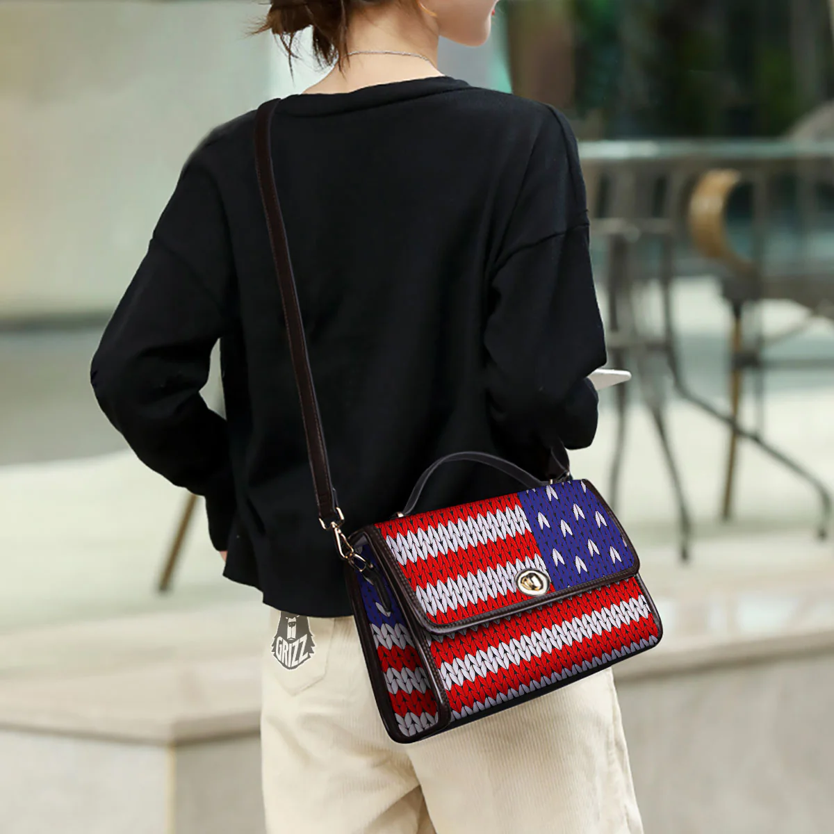 American Flag Knitted Print Women's Satchel Bag - Image 3