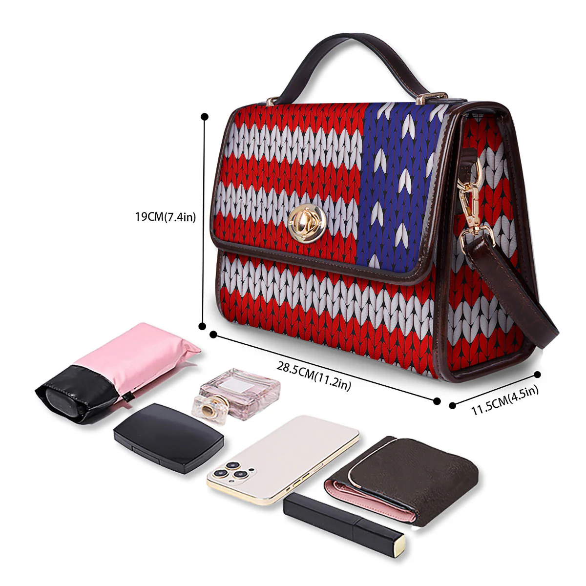 American Flag Knitted Print Women's Satchel Bag - Image 4
