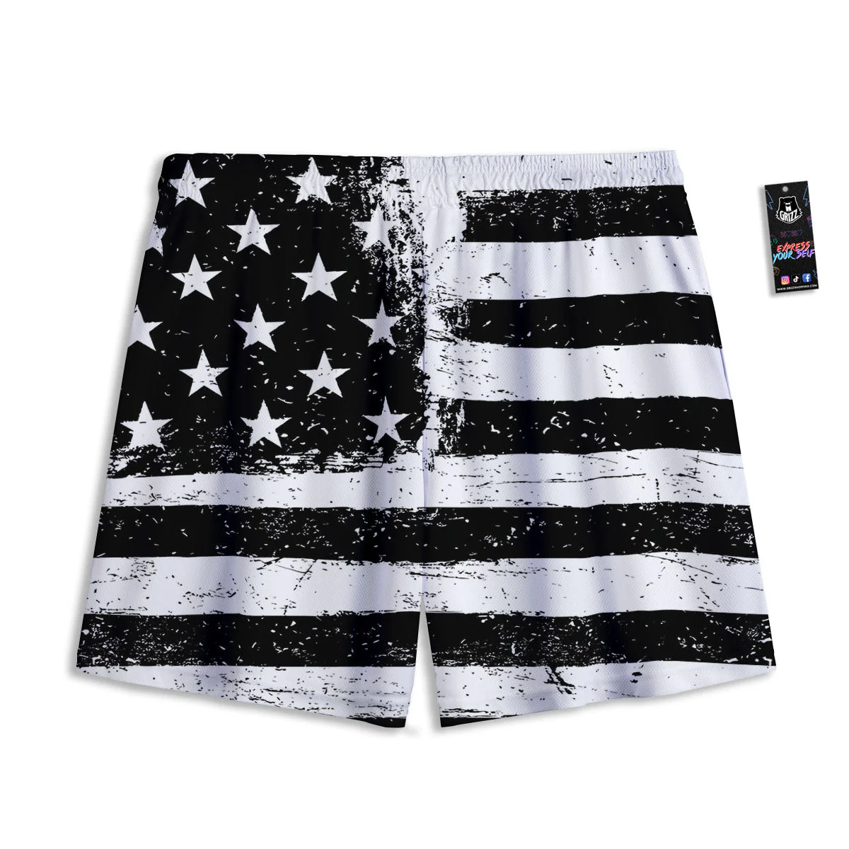 American Flag Monochrome Grunge Print Mesh Shorts - Image 2