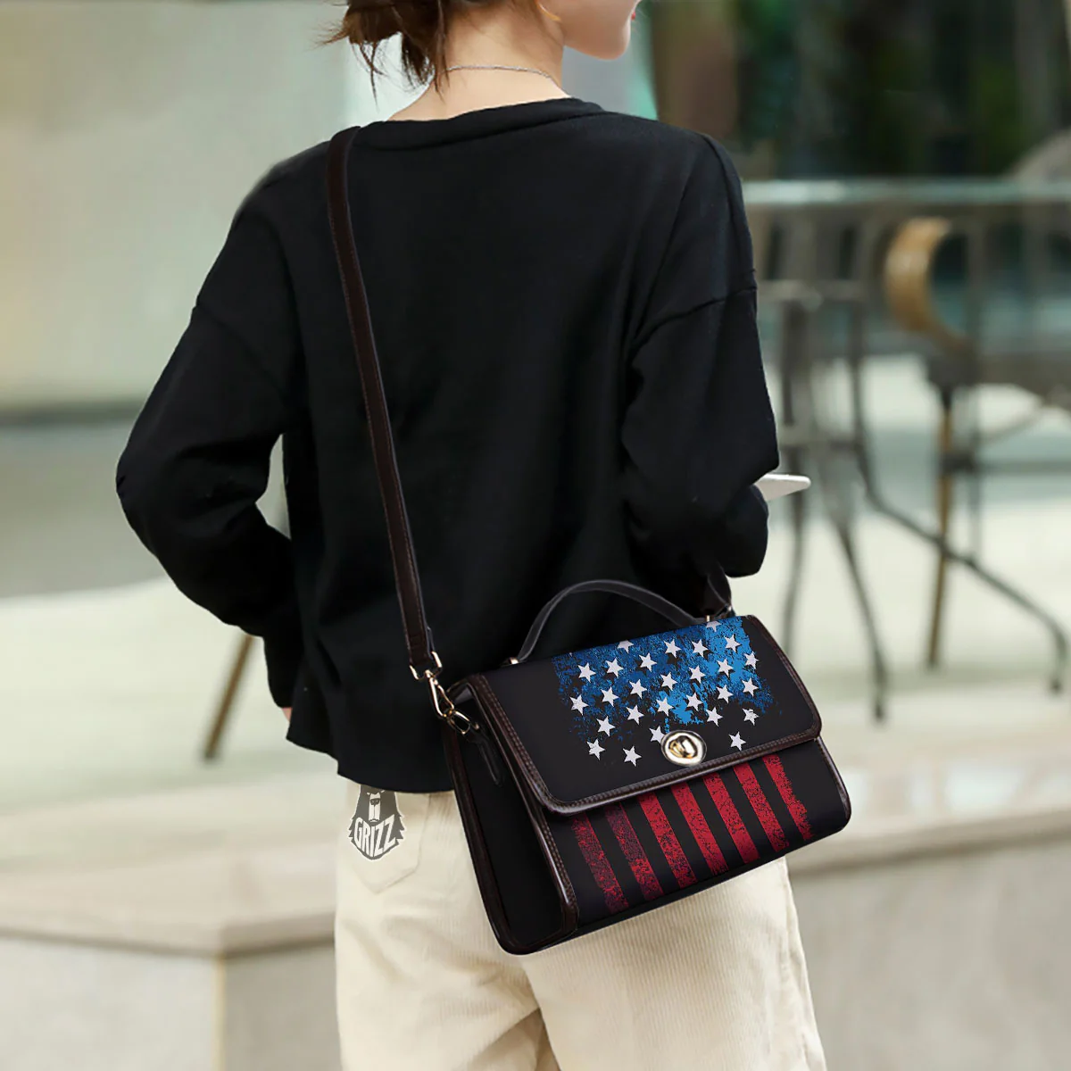 American Flag Vintage Print Women's Satchel Bag - Image 3